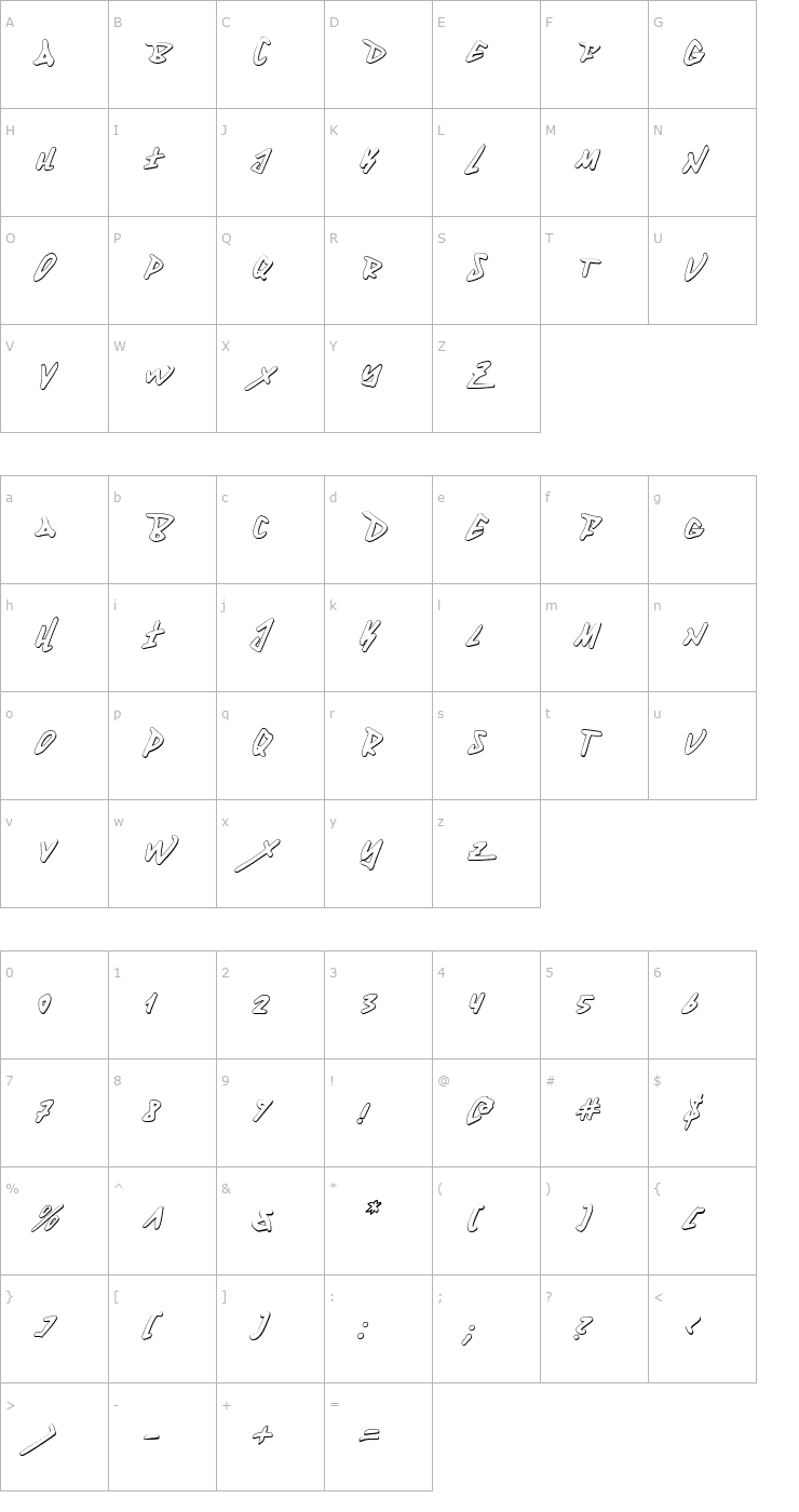 Character Map Fantom 3D Italic Font