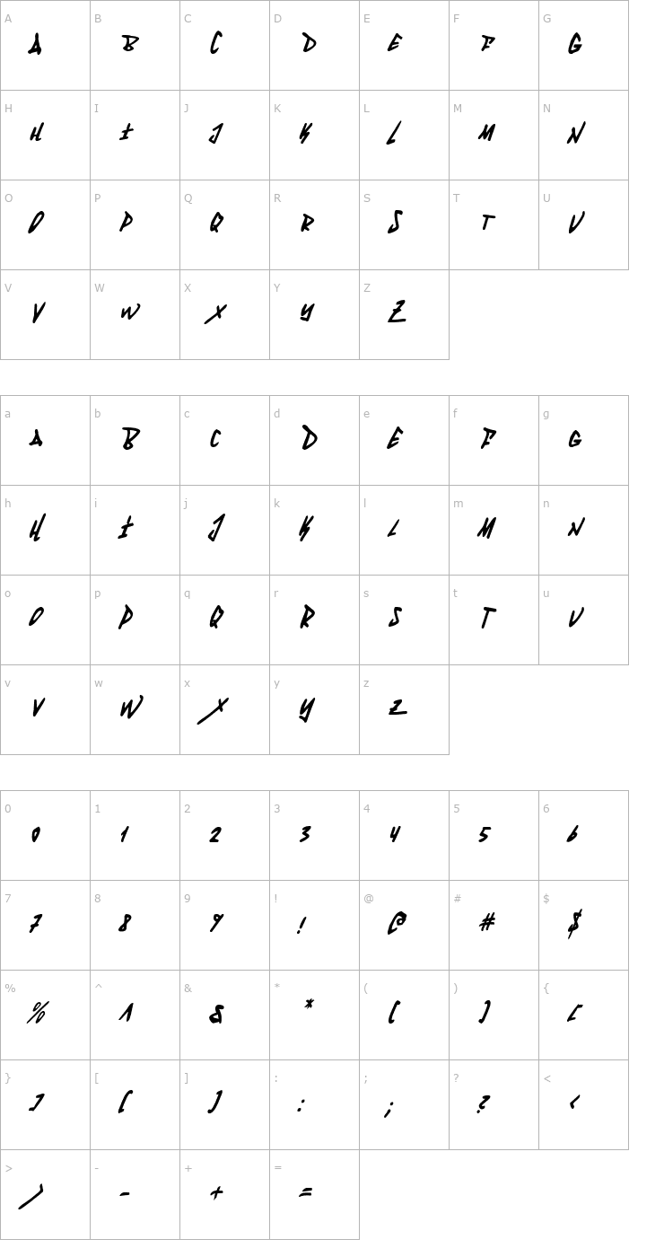 Character Map Fantom Condensed Italic Font