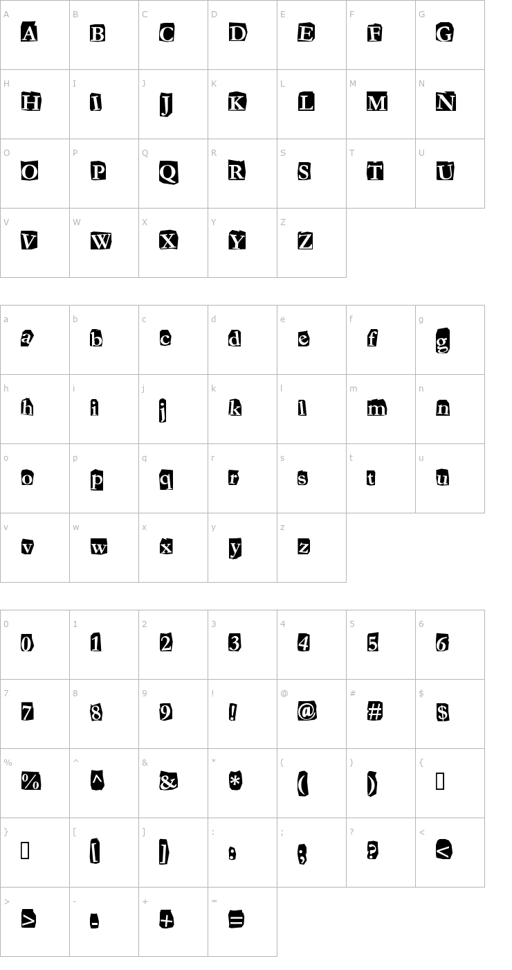 Character Map Fanzine Font