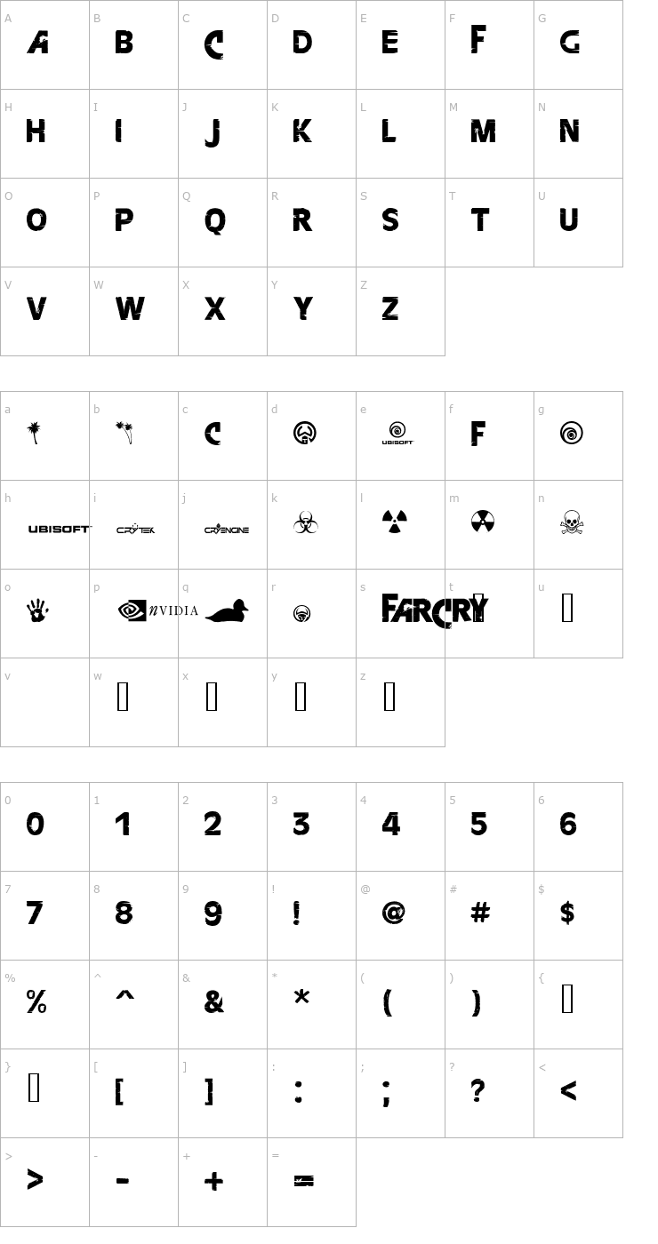 Character Map FarCry ExtraBold Font