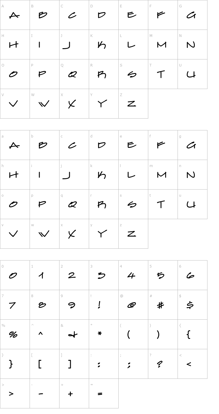 Character Map Farfel ICG Felt Tip Font