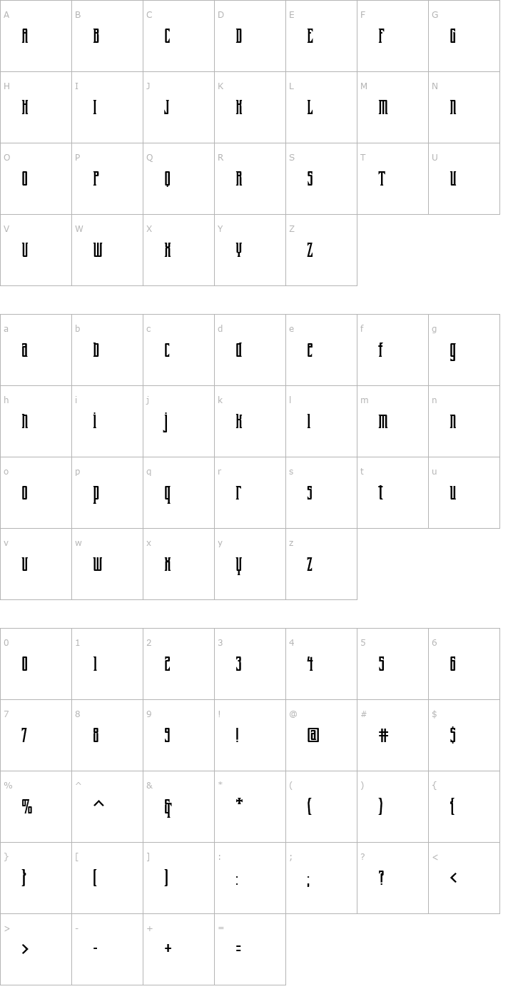 Character Map Farrier ICG Font