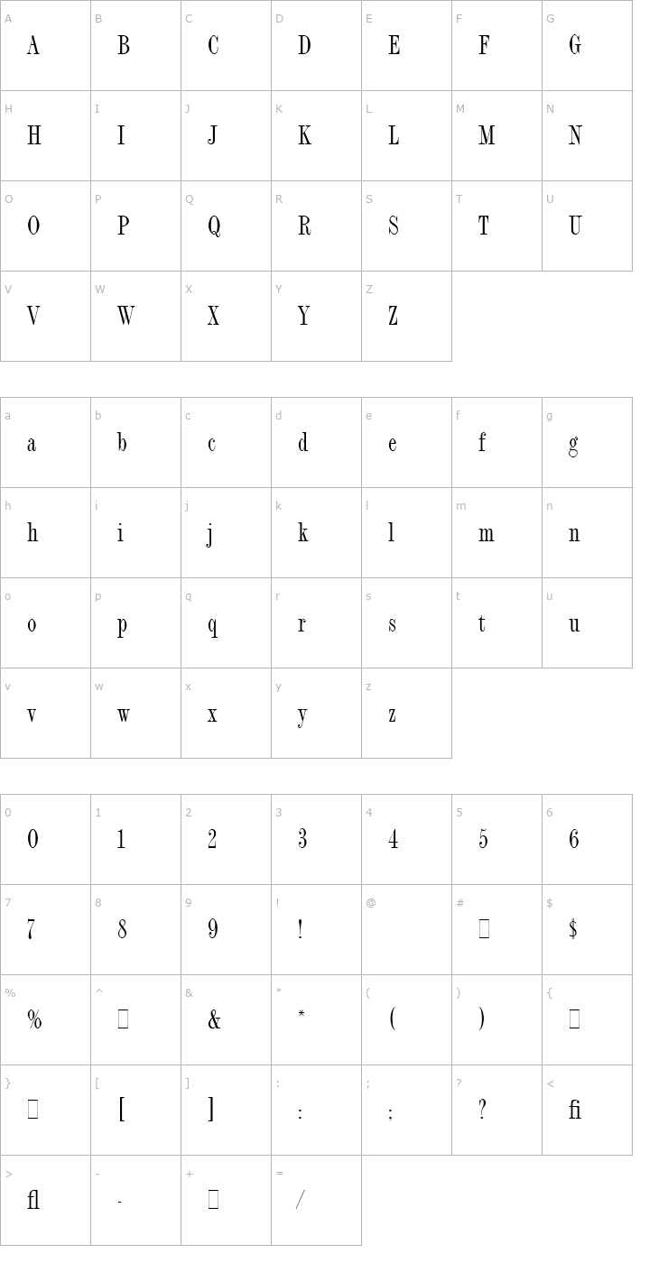 Character Map Fashion Compressed LET Plain1.0 Font