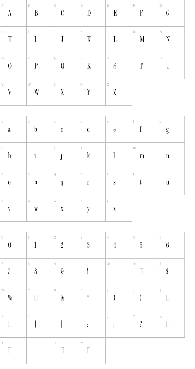 Character Map FashionCompressedPlain Font