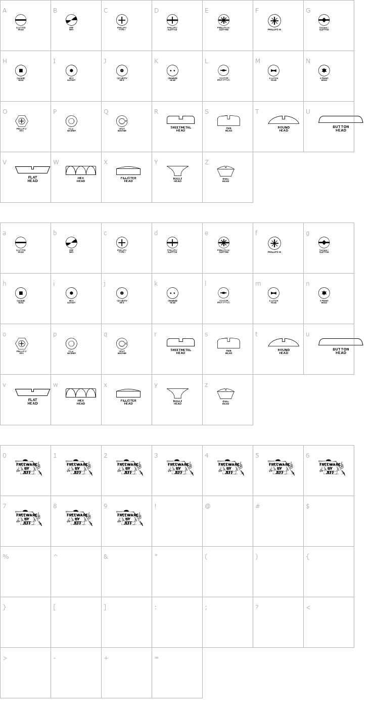 Character Map Fasteners JL Font