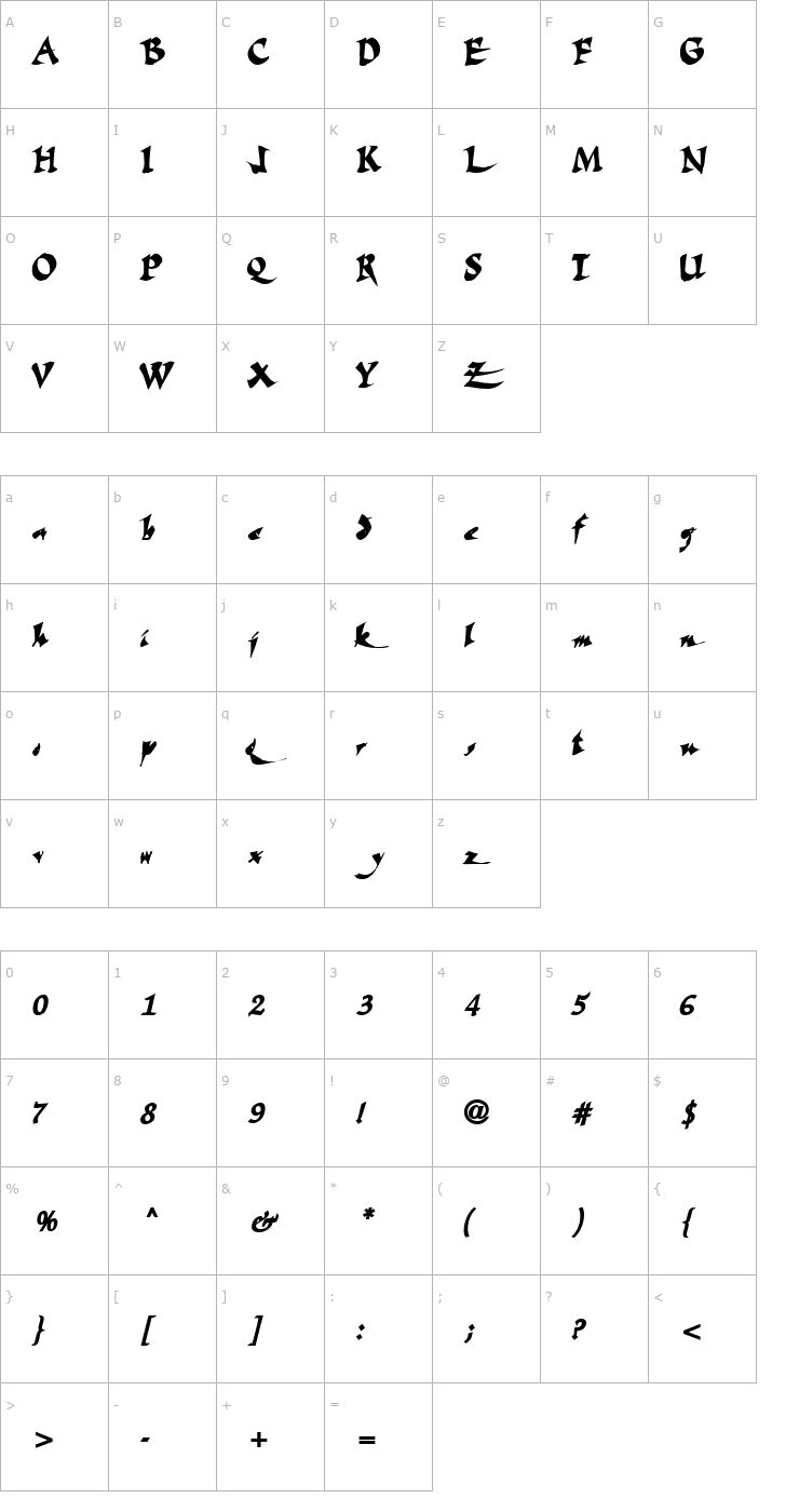 Character Map FateScriptText29 Bold Font