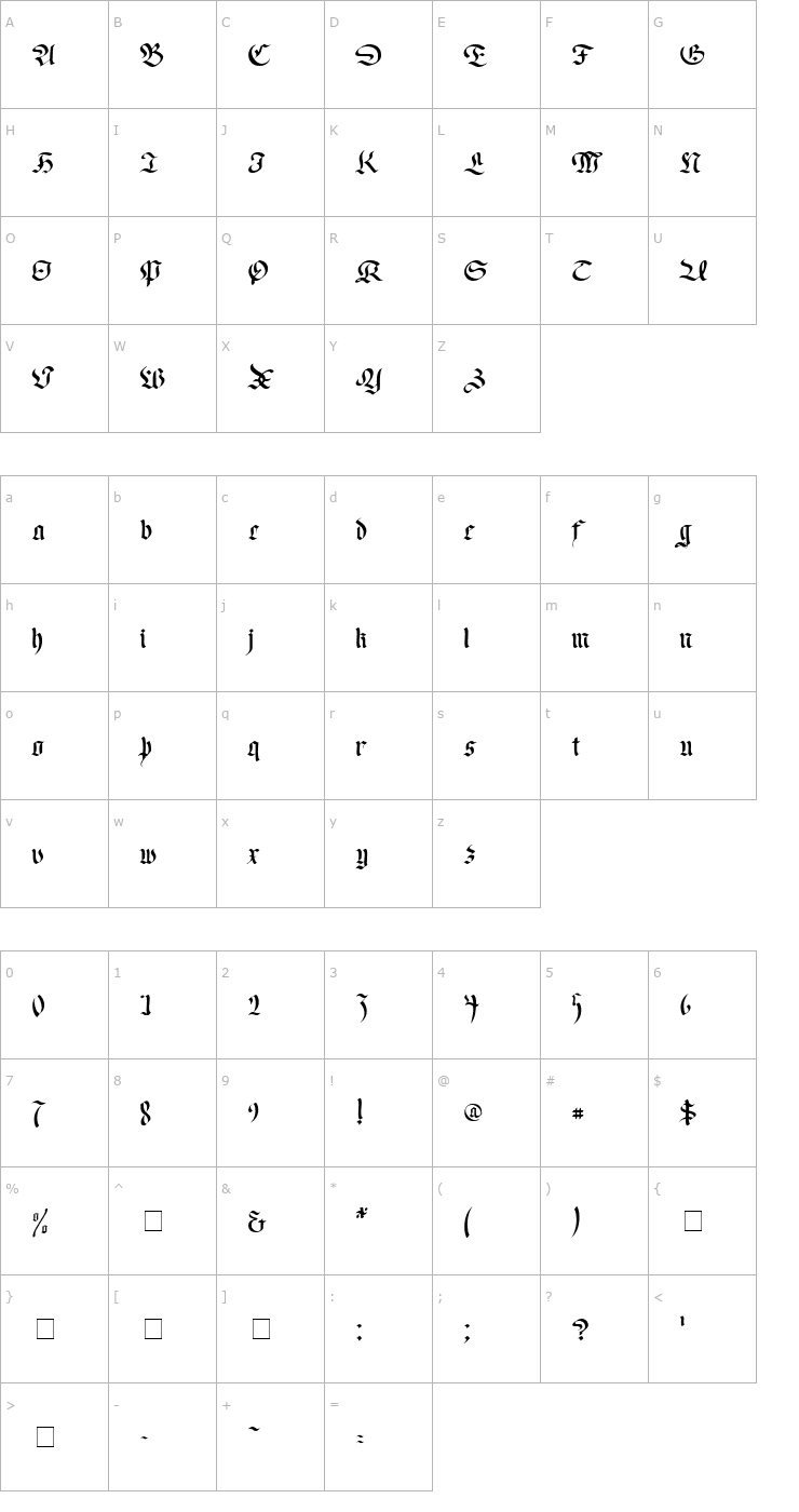Character Map Faustus Normal Font