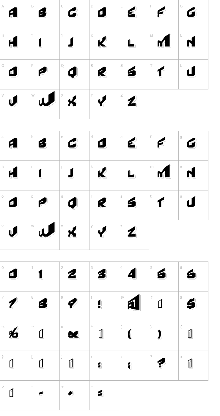 Character Map Fear Factor '3D' Font