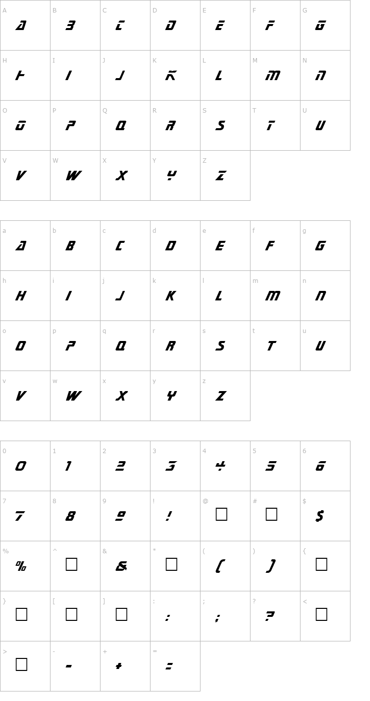Character Map FederationTNGTitle Font