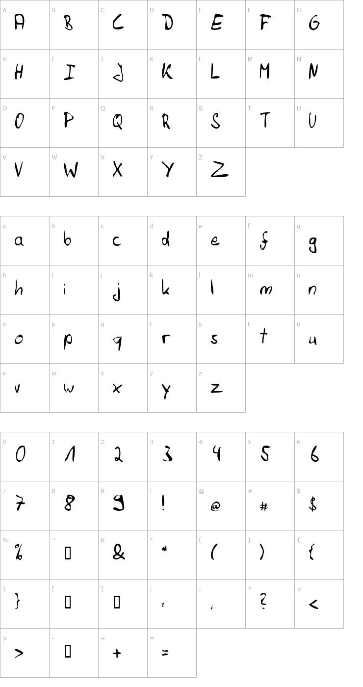 Character Map Felix Hand Font