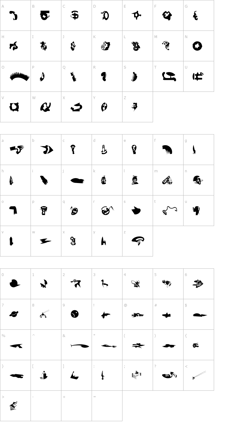Character Map FellaParts Font