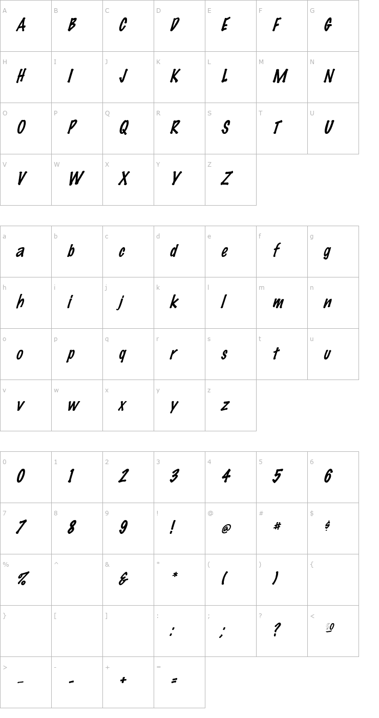 Character Map FeltMark Italic Font