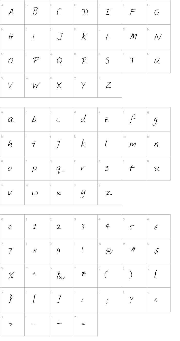 Character Map Feltpen Font