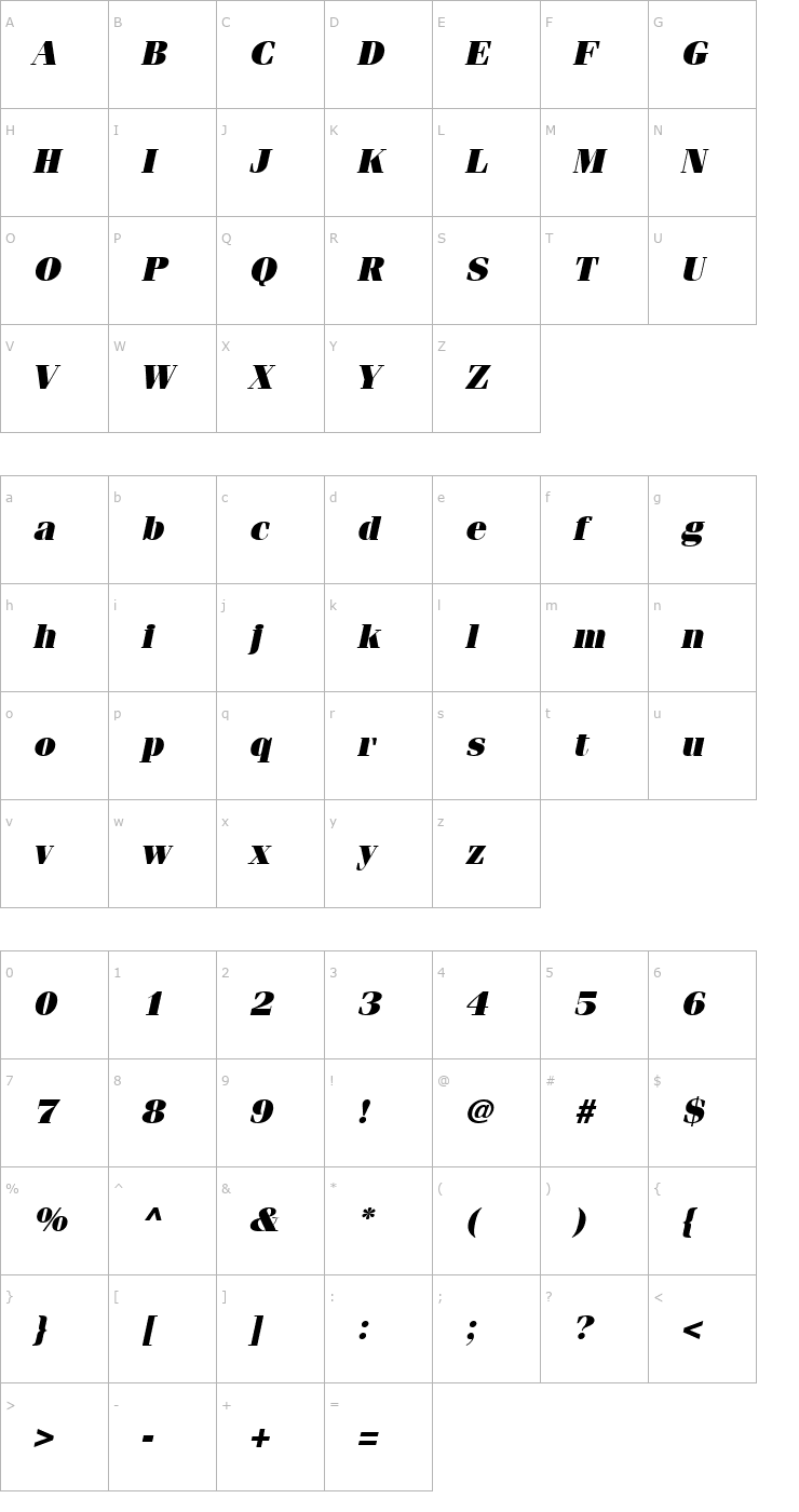 Character Map Fenice UltraOblique Font