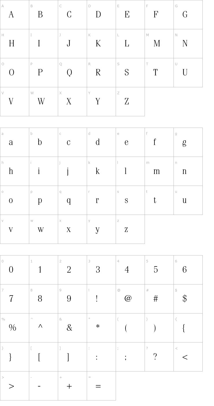 Character Map FeniceStd-Light Font