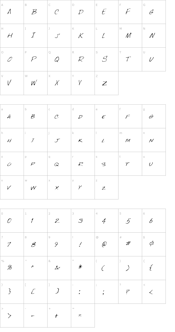 Character Map FentonsHand Regular Font