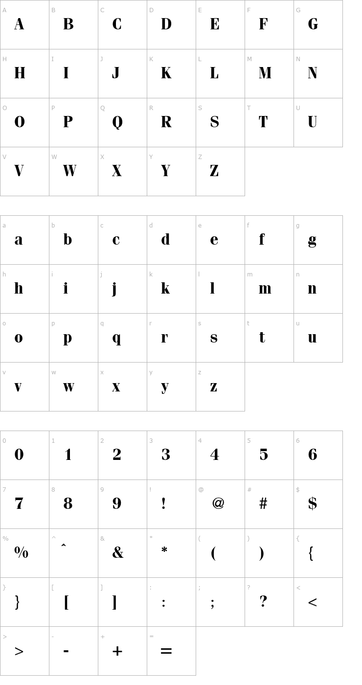 Character Map Fervent-Bold Font