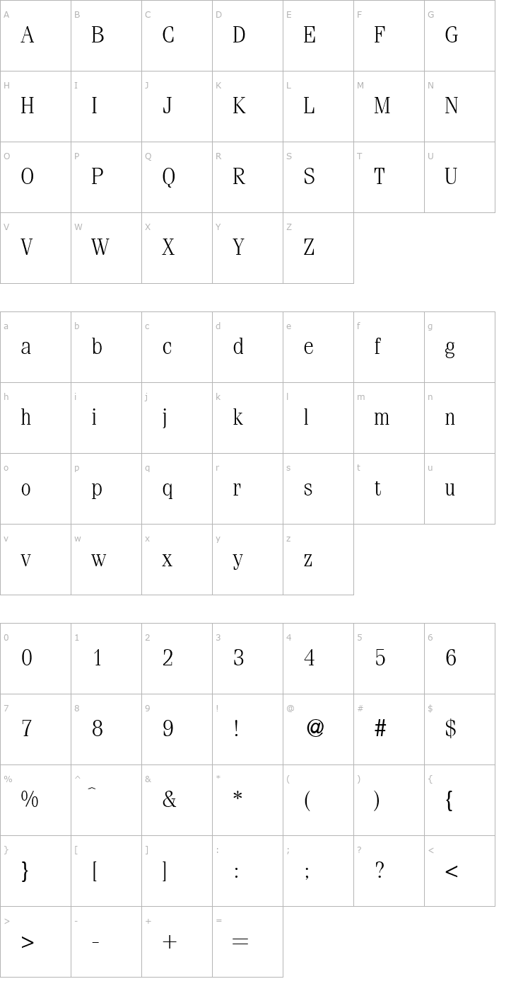 Character Map FerventLight-Regular Font