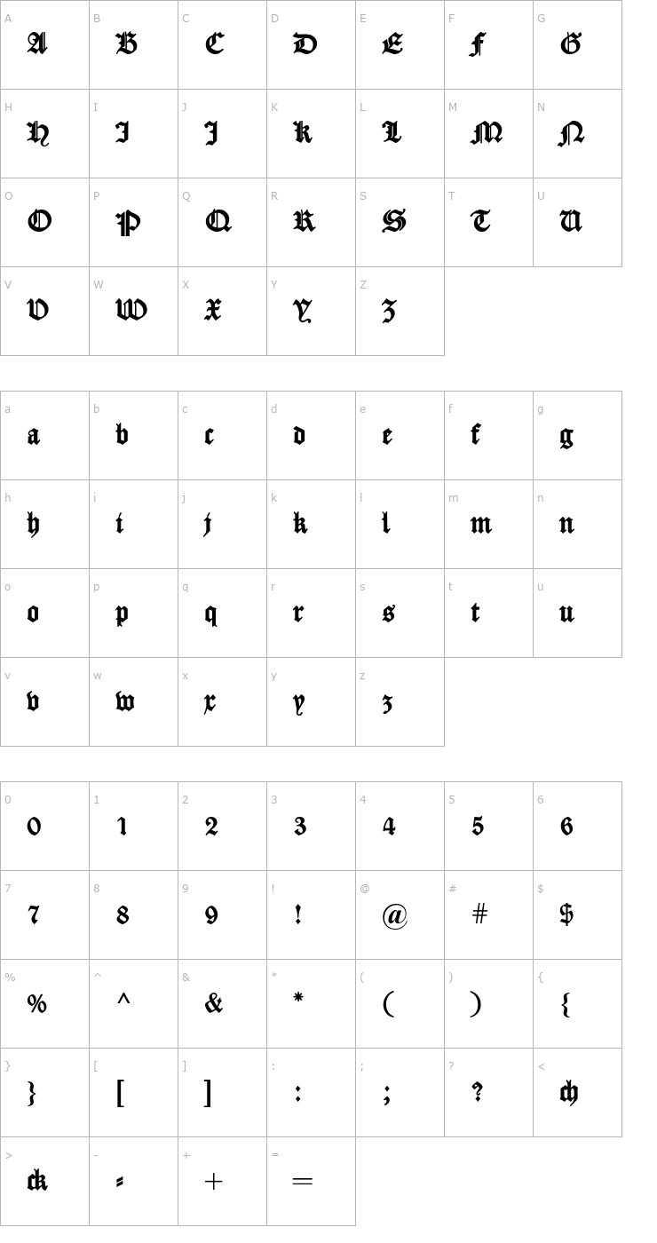 Character Map Fette Caslon Gotisch Font