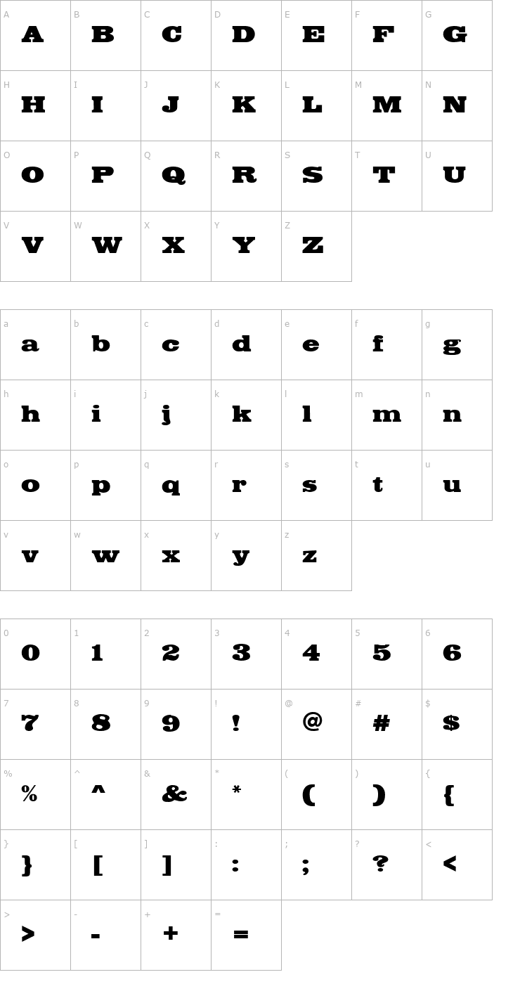 Character Map Fette Egyptienne Font
