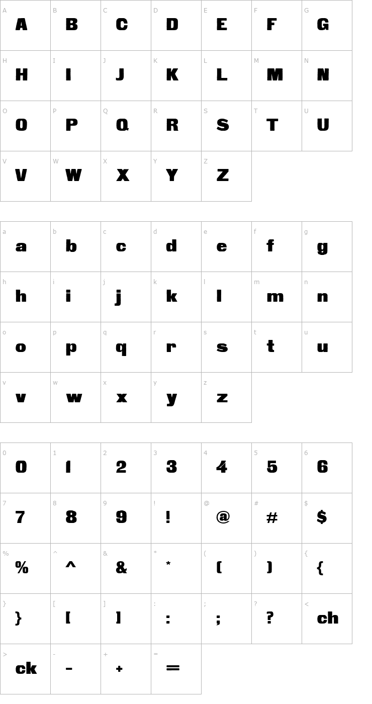Character Map Fette Steinschrift Font