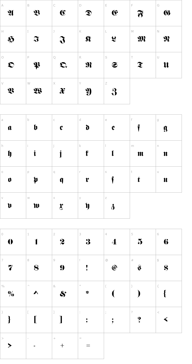 Character Map Fette_Becker_Fraktur Font