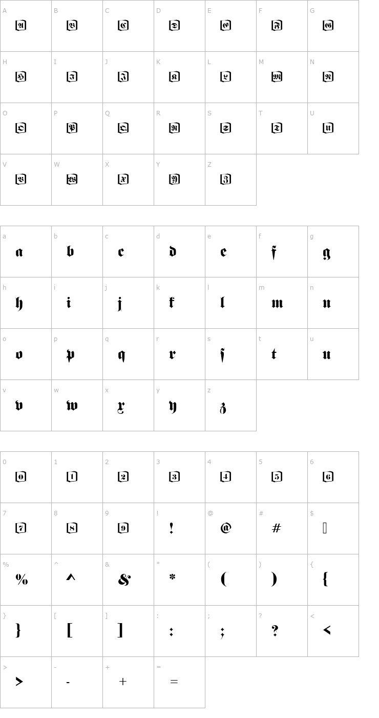 Character Map Fette_Becker_Fraktur_Ini Font