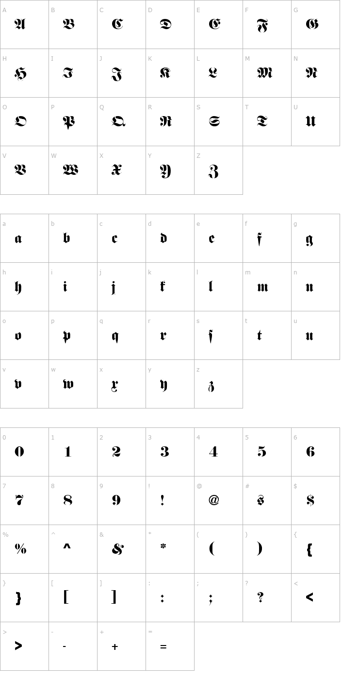 Character Map FetteFraD Font