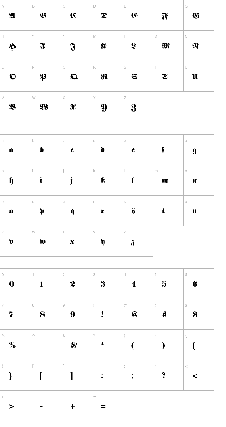 Character Map FetteFraktur-SemiBold Font