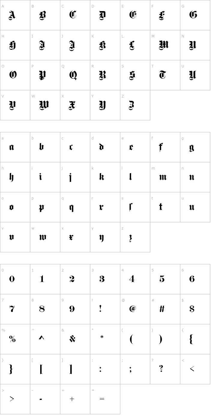 Character Map FetteGotDEE Font