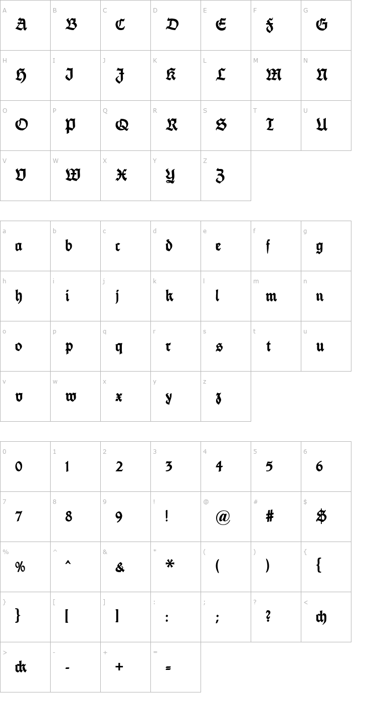 Character Map FetteThannhaeuser Font