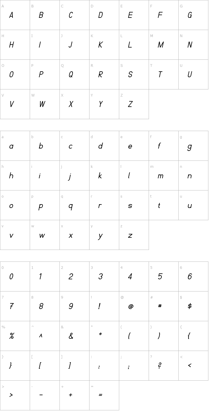 Character Map Fibel Nord Italic Font