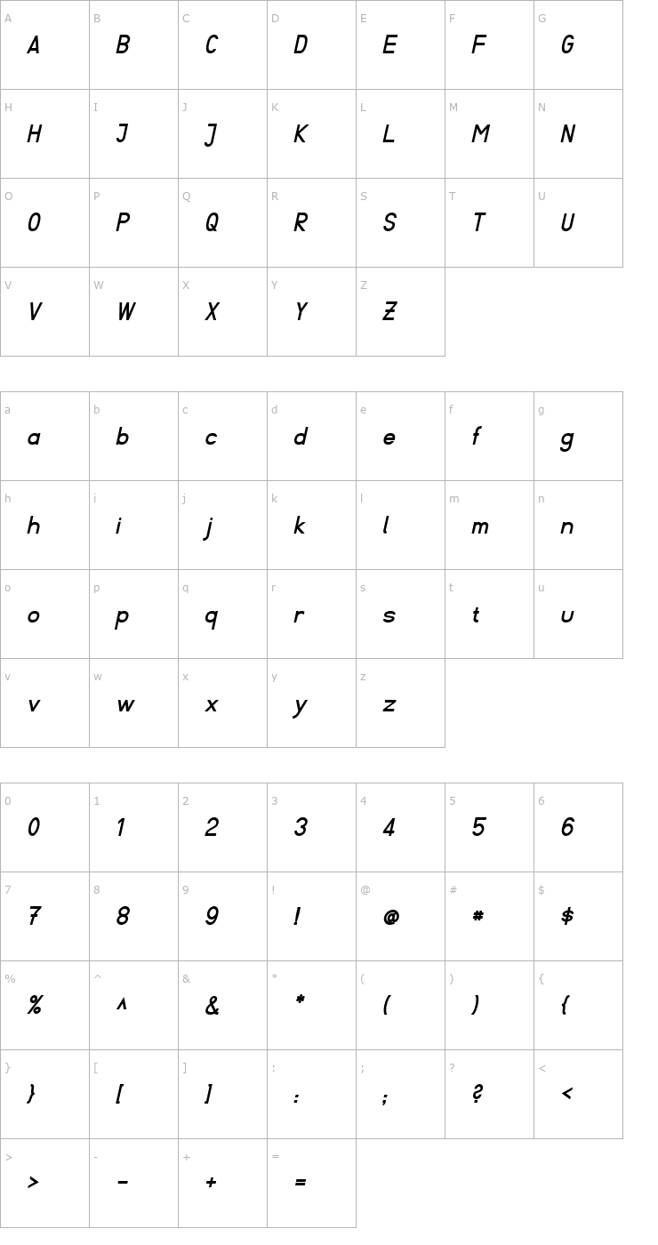 Character Map Fibel Sued Bold Italic Font