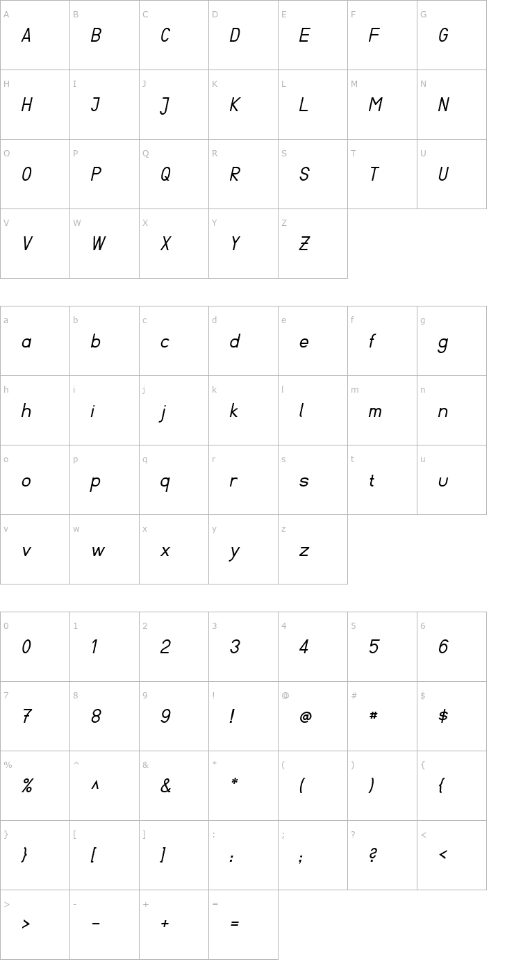 Character Map Fibel Sued Italic Font