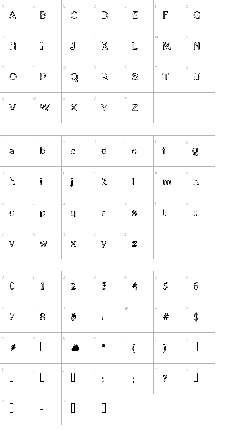 Character Map Fifteen Stories Font