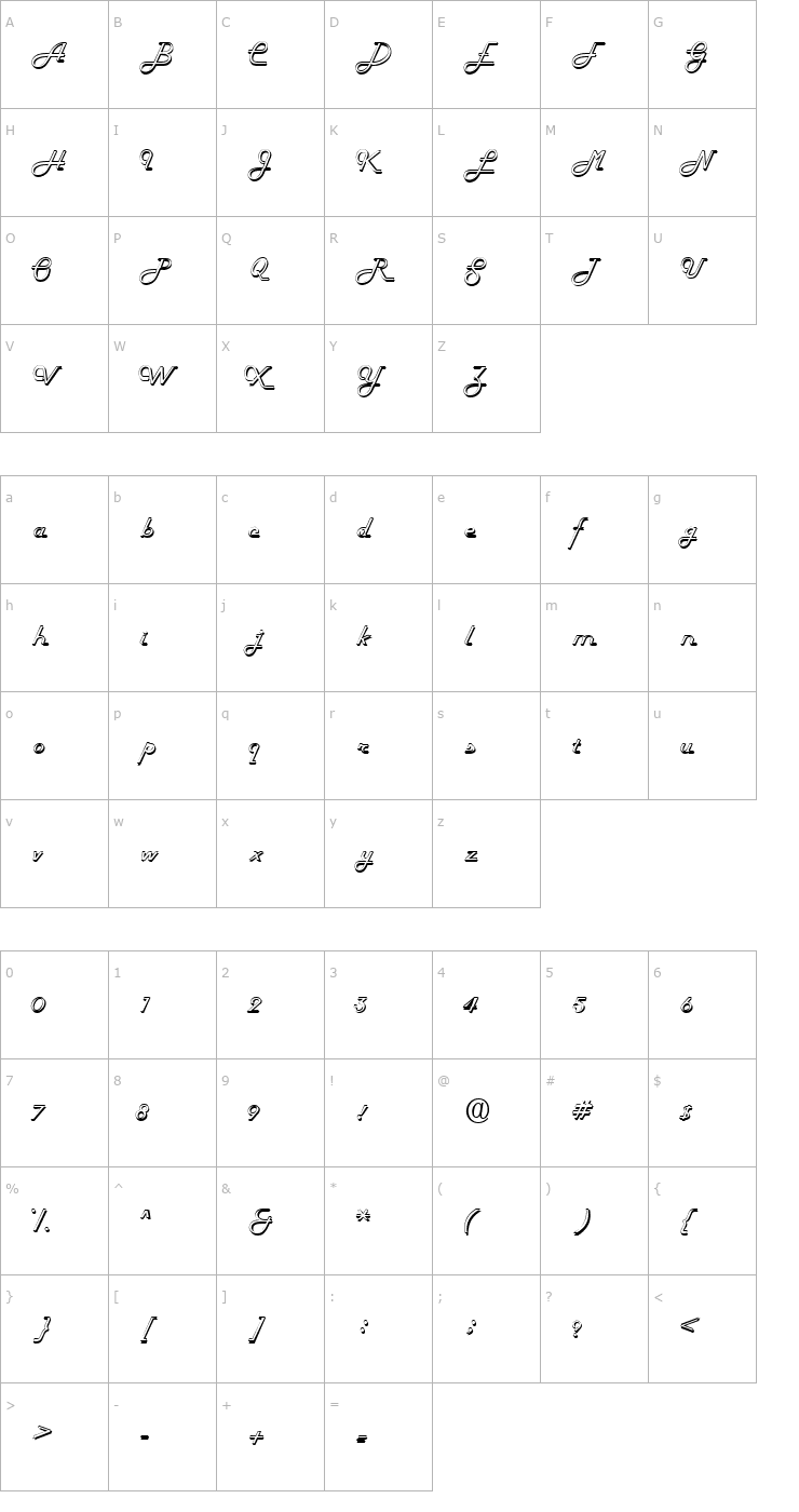 Character Map Fifties Hollow Font