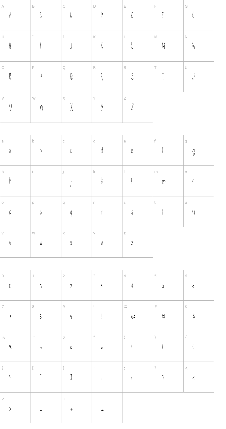 Character Map Filamental Font