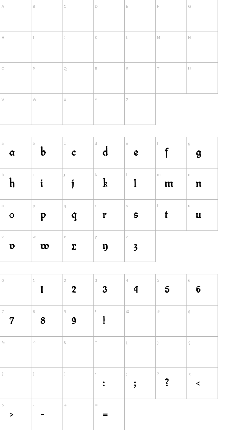 Character Map Fin Fraktur Font