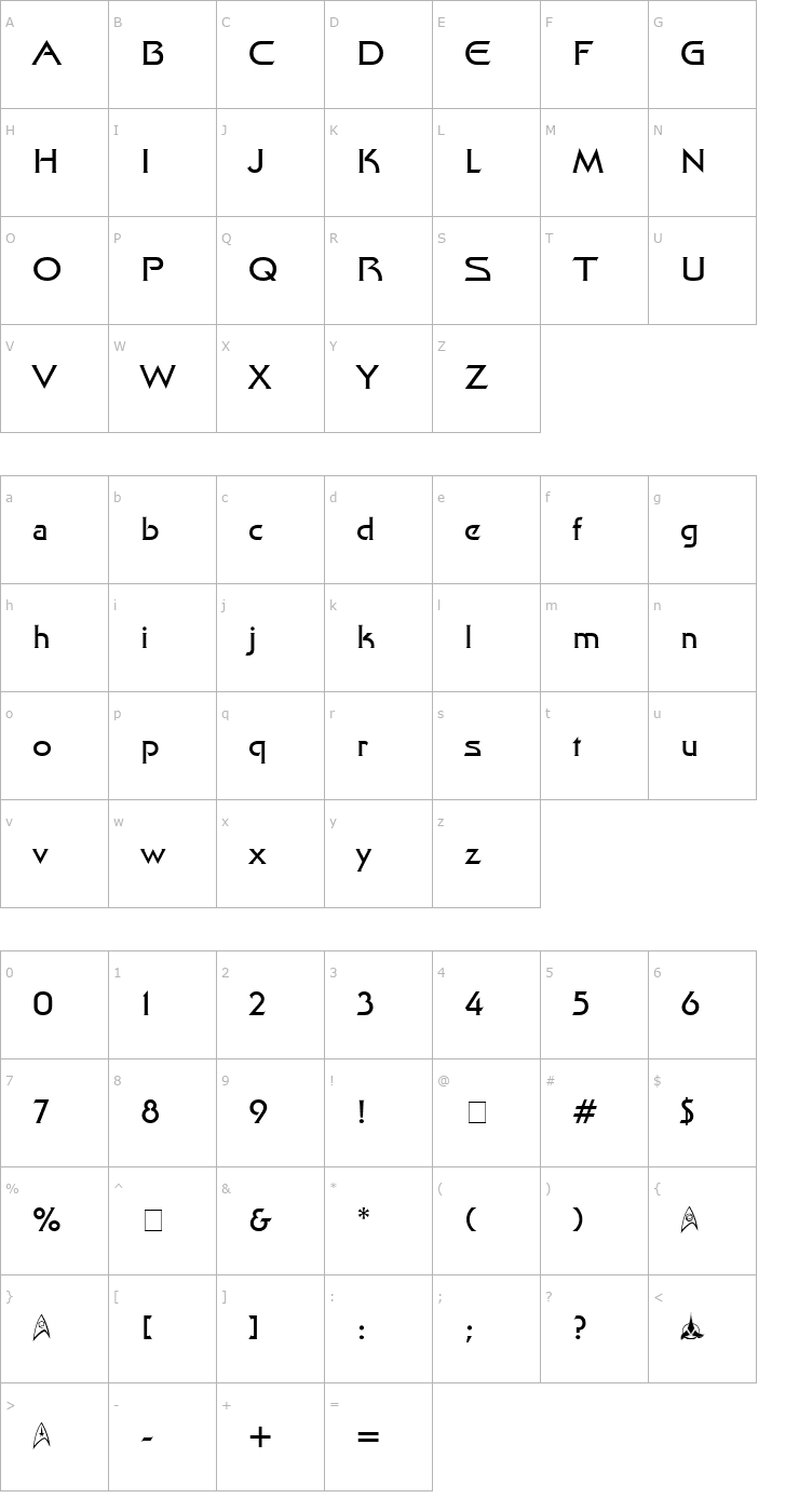 Character Map Final Frontier Font