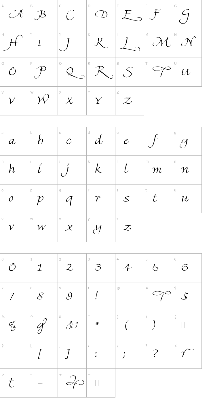 Character Map FineHand (SwashCaps) Font