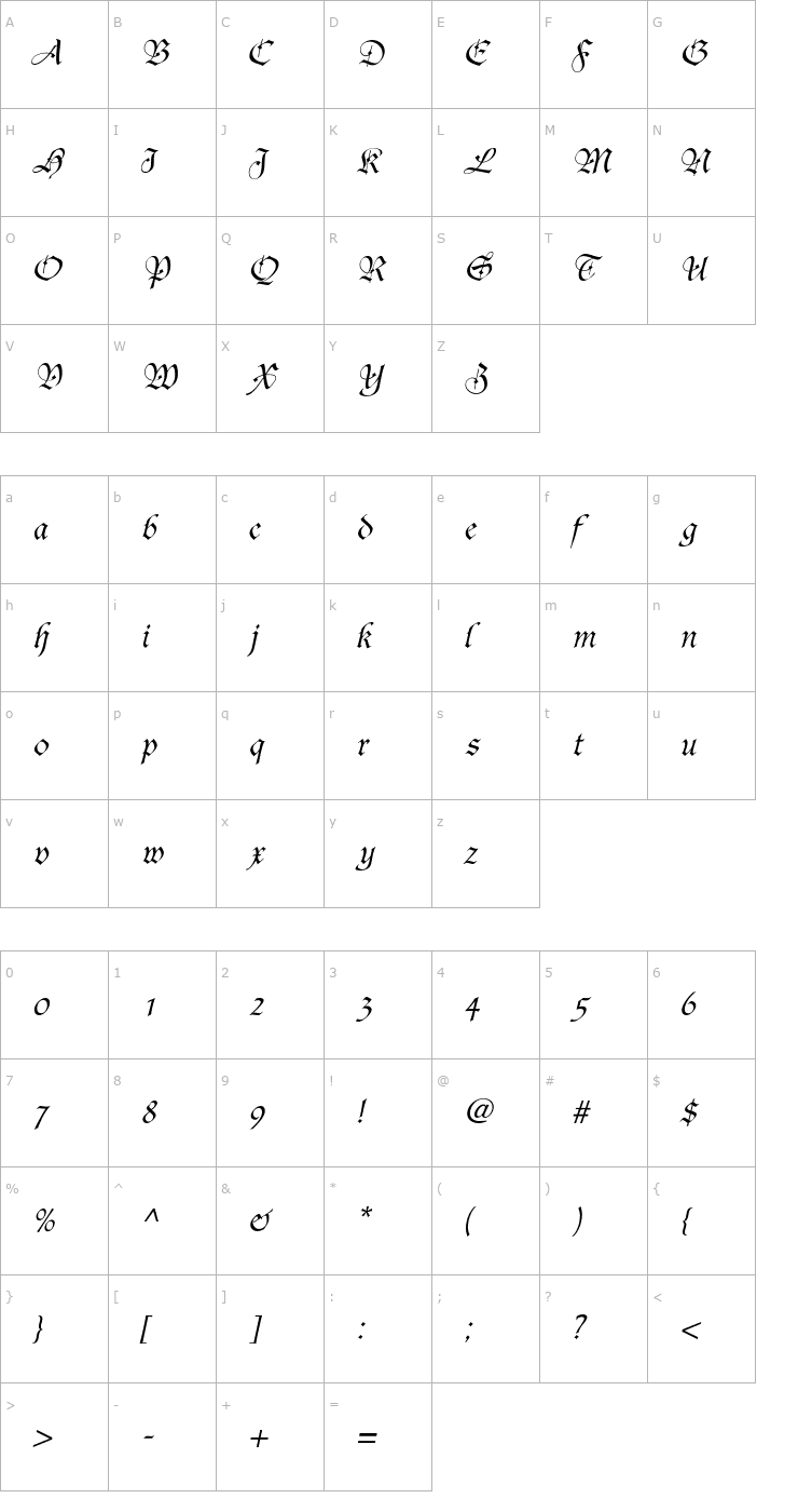Character Map Fiorne Italic Font