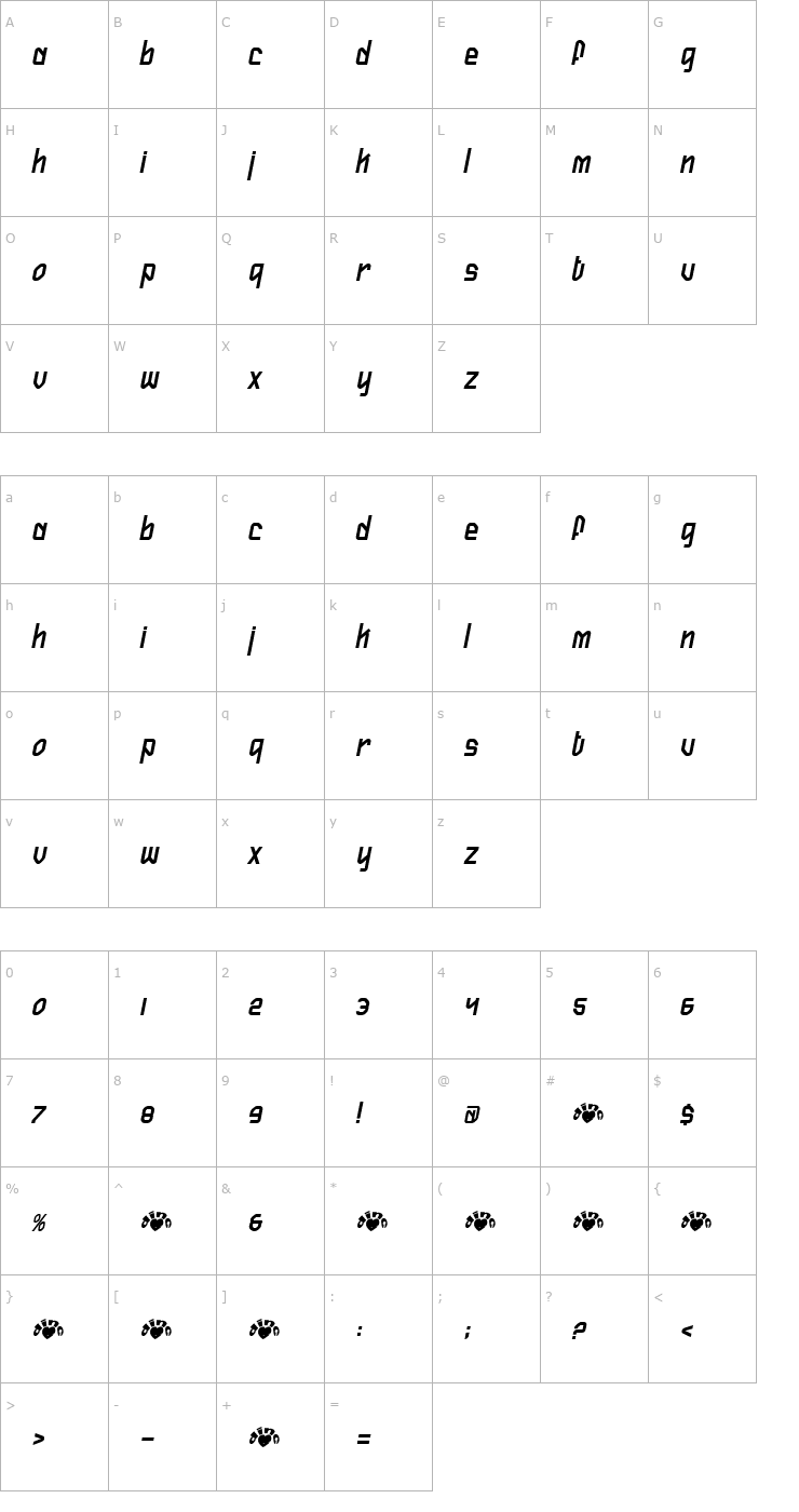 Character Map FireflySlant Font