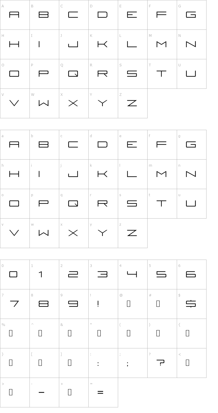 Character Map Fireye GF 3 Font