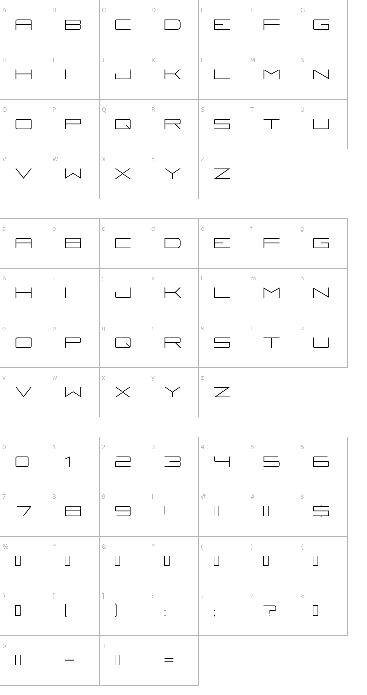 Character Map Fireye GF 3 Lite Font