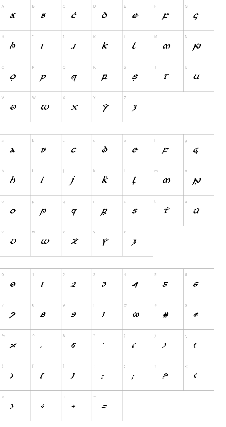 Character Map First Order Italic Font