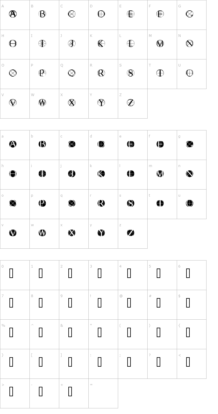 Character Map FisheyeButtonsTwo Font