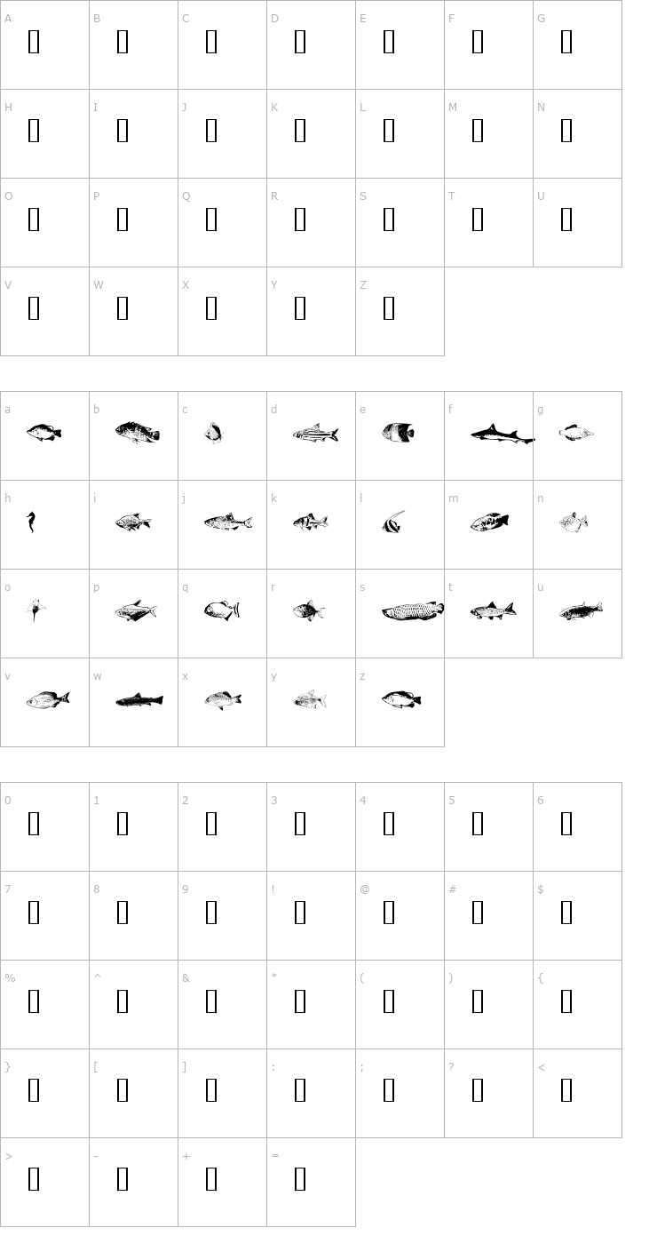Character Map FishyPrint Two AOE Font