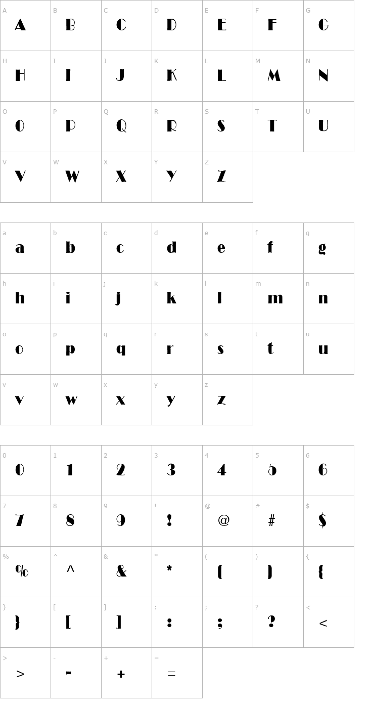 Character Map Fitzgerald Regular Font