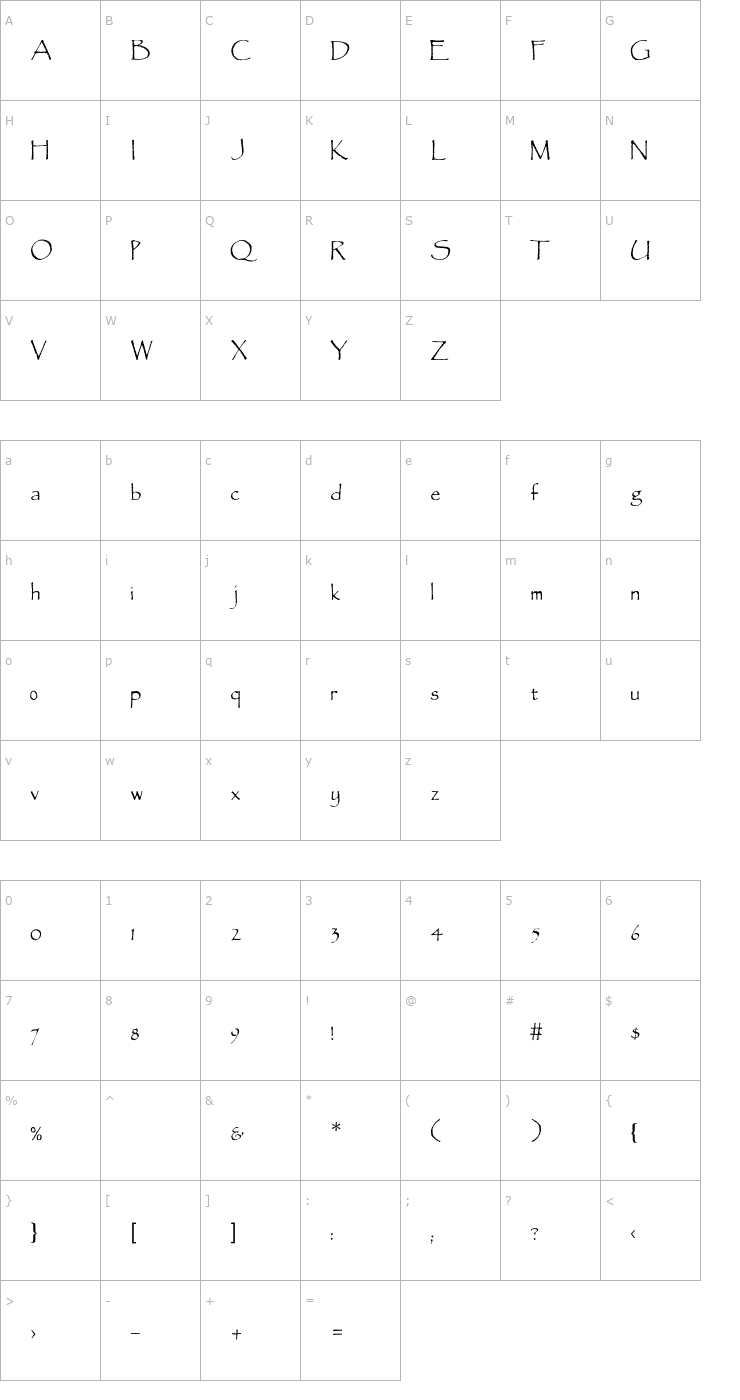 Character Map Fitzroy-Light Font