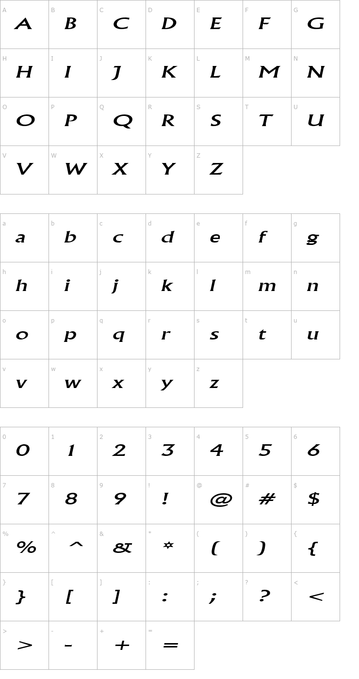 Character Map Flair Extended Italic Font
